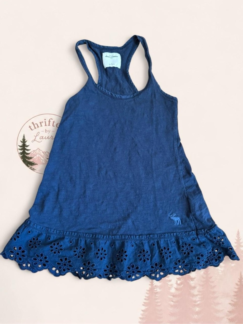 Vintage Abercrombie Kids Navy Eyelet Ruffle Tank Top Size S
